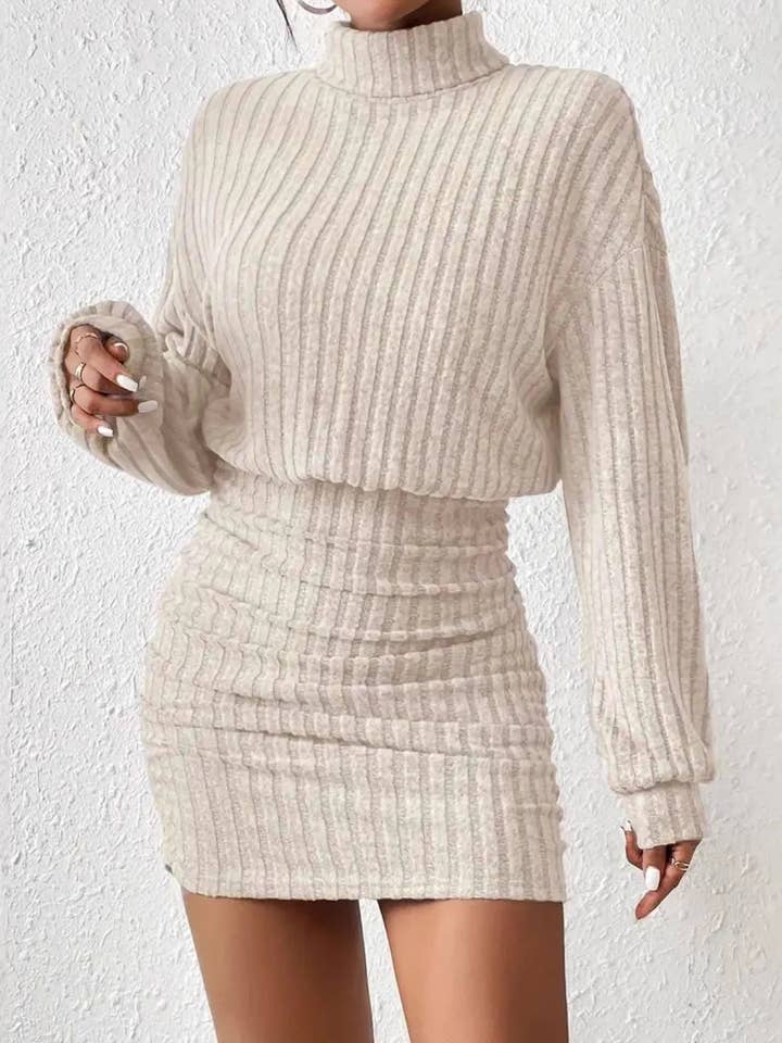 EmberLoom - Wholesale Dress – Women's - Women Bodycon Ribbed Knit Turtle Neck Long Sleeve Dress12
