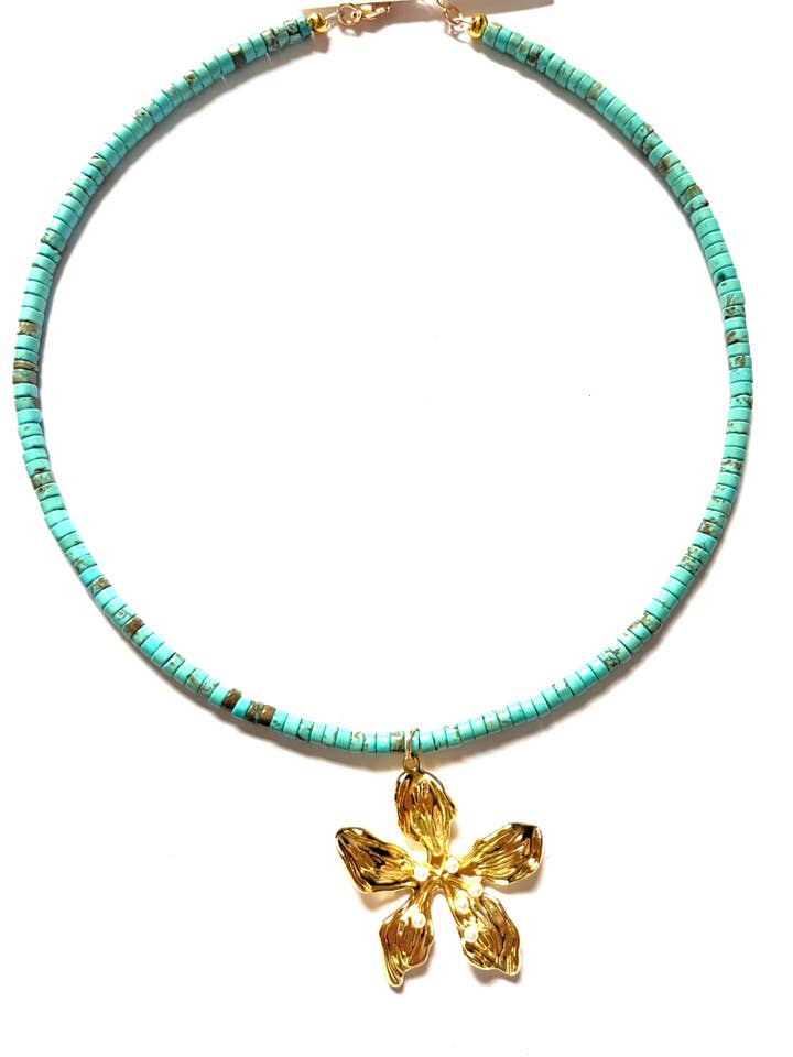 276 Turquesa Heishi com Pendente de Flor por atacado de Alyse Dawn