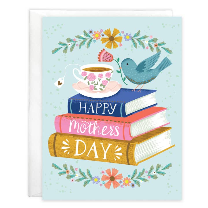 Mother's Day Greeting Card - Books and Bird for wholesale by GINA B DESIGNS