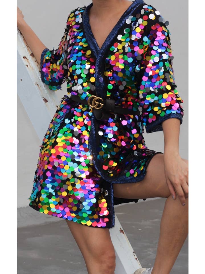 Festivo kimonos - Vente Kimono – femme - Kimono à sequins multicolores - Vêtements de festival - Rave LGBT4