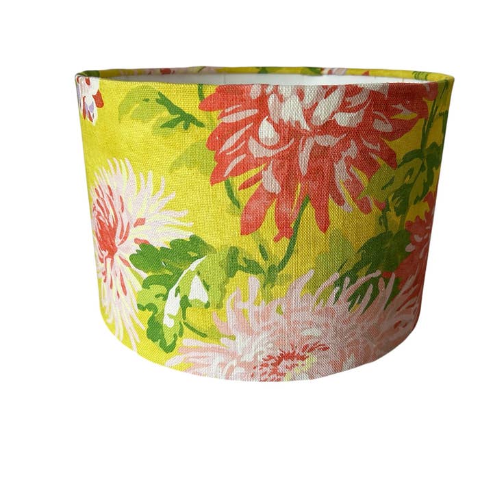 Yellow Linen Chrysanthemum lampshade for wholesale by Lampshades By Hannah
