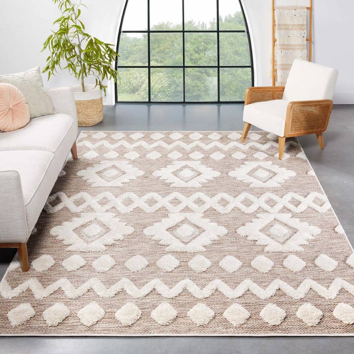 Well Woven - Wholesale Area Rug - Chiara Tribal Moroccan Beige High-Low Flat-Weave Rug