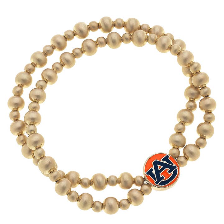 Auburn Tigers 2-Row Ball Bead Stretch Bracelet for wholesale by Canvas Style