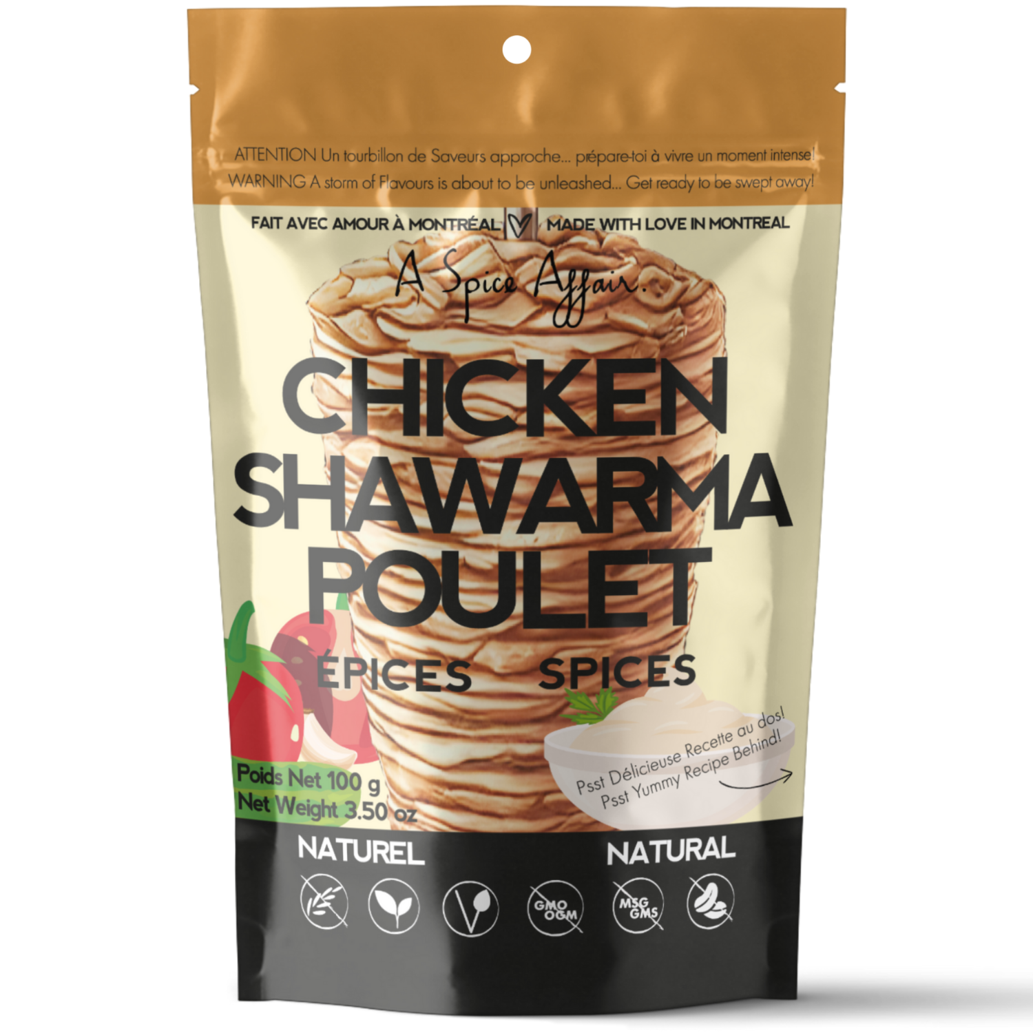 A Spice Affair - Wholesale Dried Spice Mix - SHAWARMA CHICKEN SPICES 100 G (3.5 oz) POUCH0