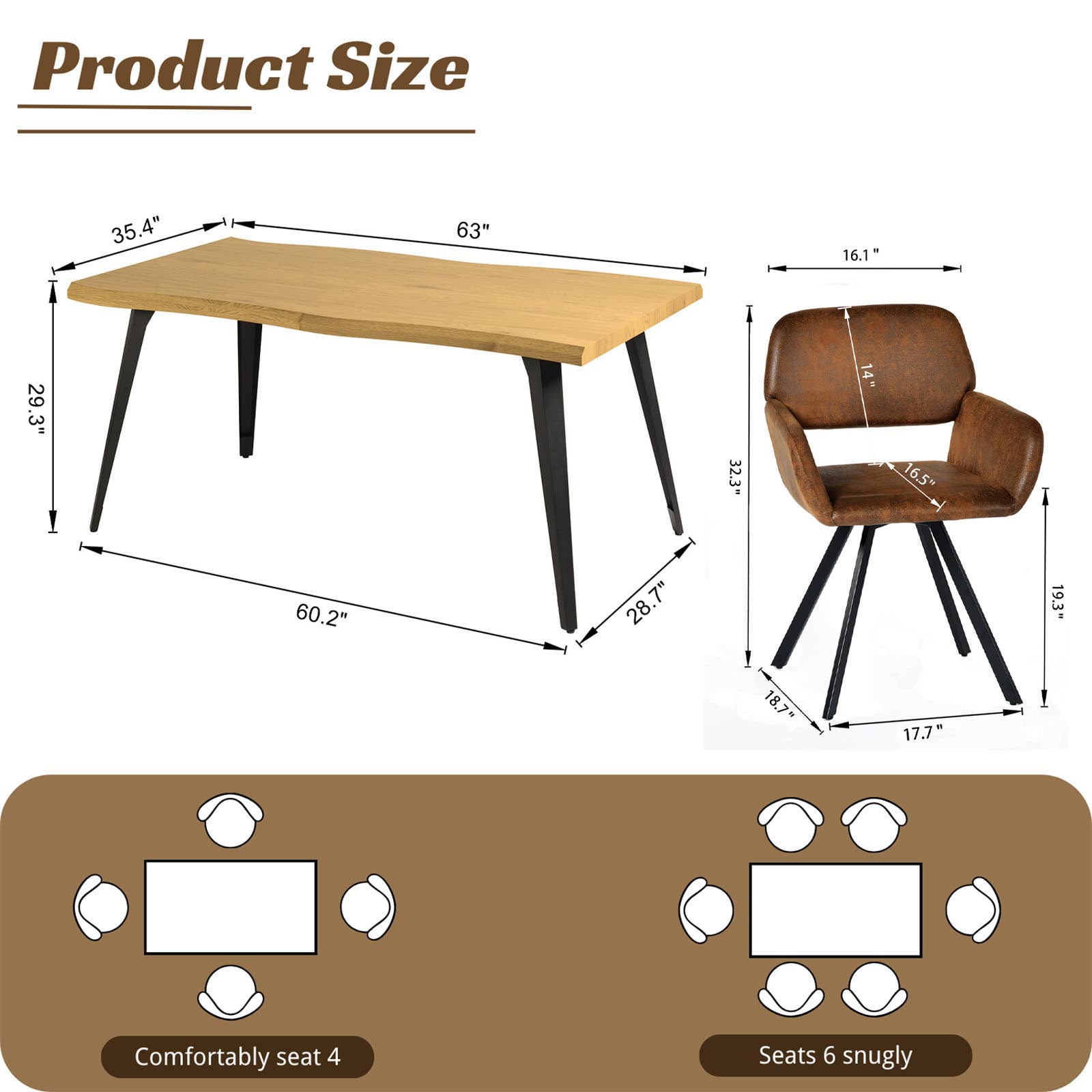 39F Inc. - Wholesale Chair - 5-Piece Dining Set-63" Wave-Edge Table and Chair Options23