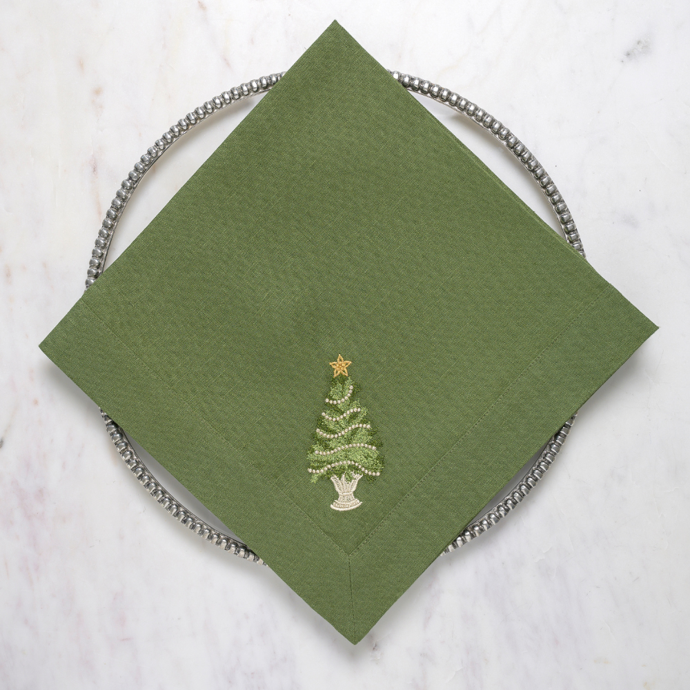 Arte Italica & Crown Linen Designs - Wholesale Dinner & Cloth Napkin - Tree with Gold Trim Large Napkin - Christmas/Holiday1