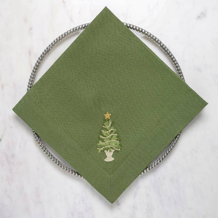 Arte Italica & Crown Linen Designs - Wholesale Dinner & Cloth Napkin - Tree with Gold Trim Large Napkin - Christmas/Holiday1