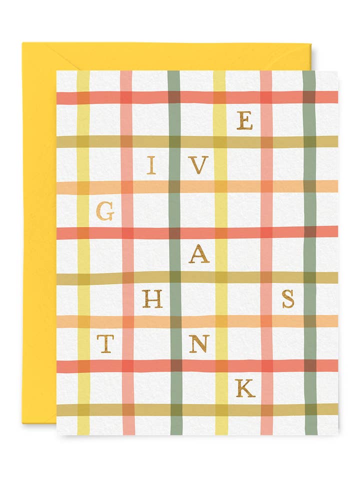 Give Thanks Plaid Foil Card for wholesale by Tiny Hooray