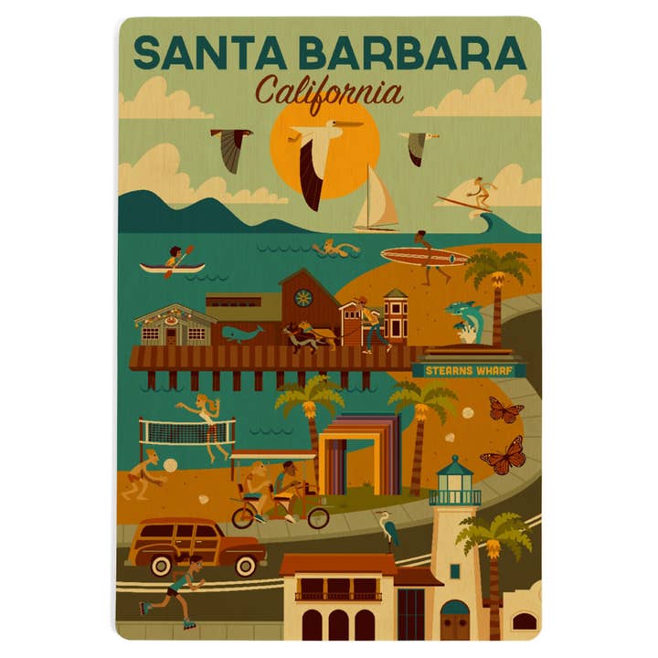 CARTE POSTALE EN BOIS Santa Barbara, California Geometric pour la vente par Lantern Press