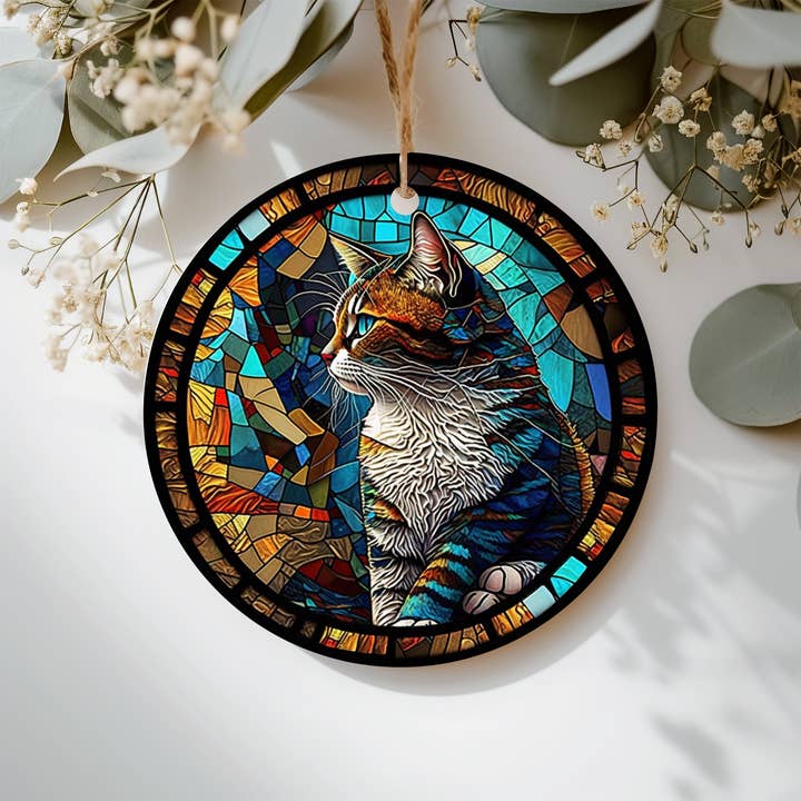 Fernville Creations - Wholesale Ornament - Cat Ornament, Cat Lover Gift, Printed Stained Glass Image