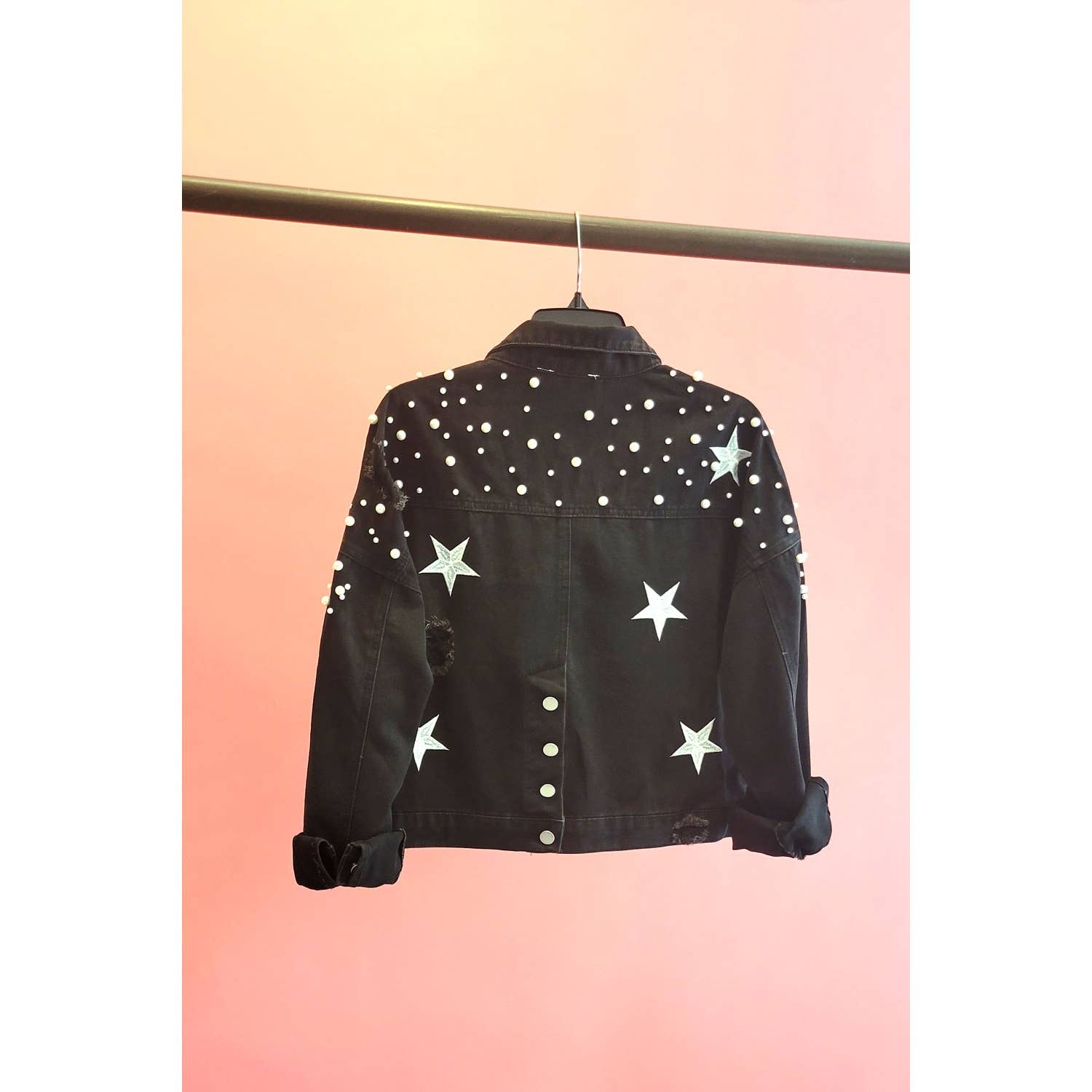 Mapcie - Wholesale Denim Jacket - Women's - STAR DETAIL RIPPED DENIM PEARL JACKET2
