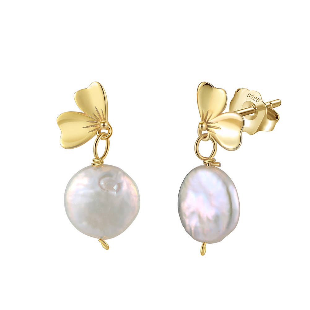 Gioiellin - S925 Silver Jewelry – wholesale Dangle earrings – S925 Sterling Silver Baroque Pearl 14K Gold Flower Earrings