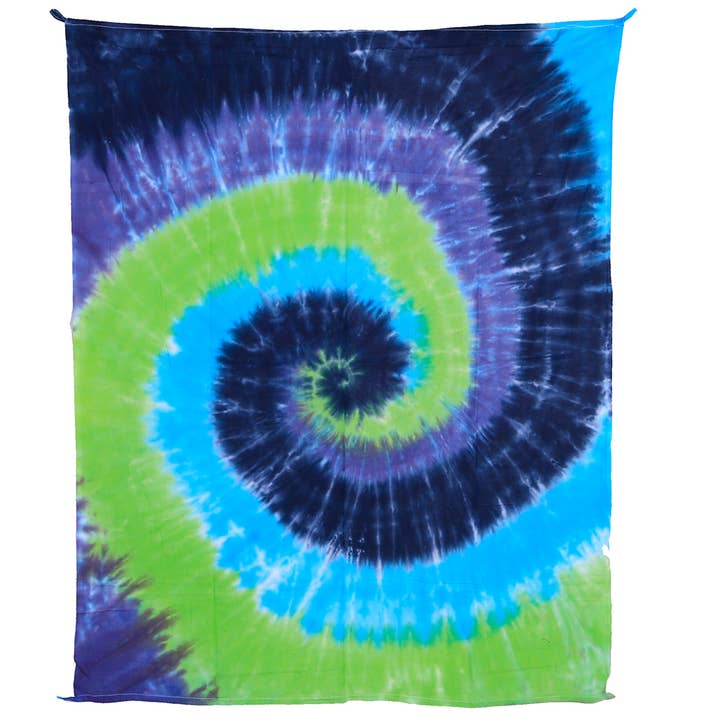 Sunshine Joy - Wholesale Tapestry/textile - Tie Dye Blue & Green Spiral Tapestry - Two Sizes
