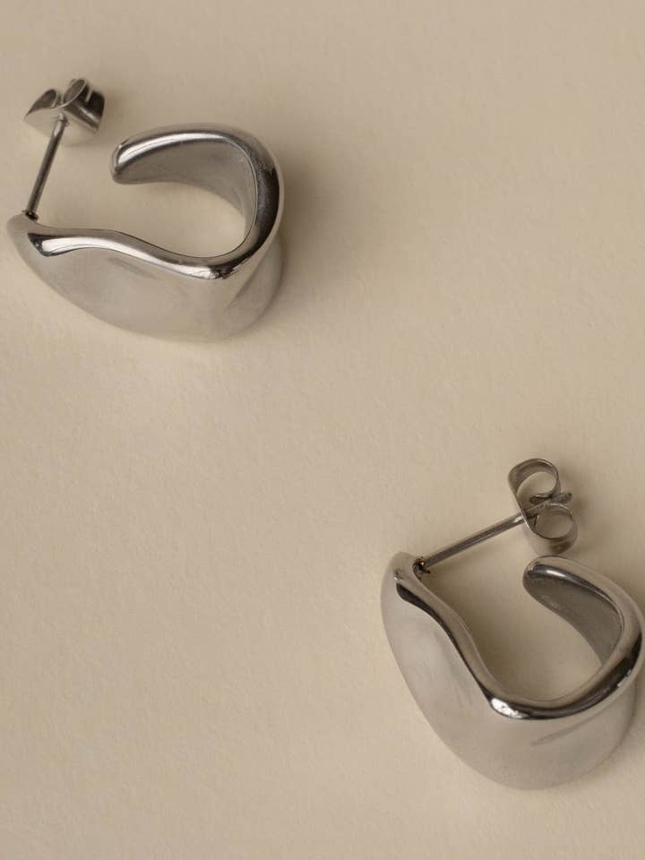 Janessa Chunky Organic Open Hoops Silver for wholesale by Hunter & Hare