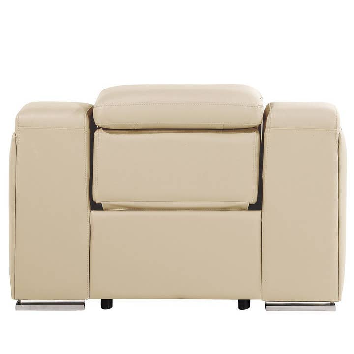 HomeRoots - Wholesale Chair - 41" Beige Italian Leather Wall Hugger Recliner With USB5