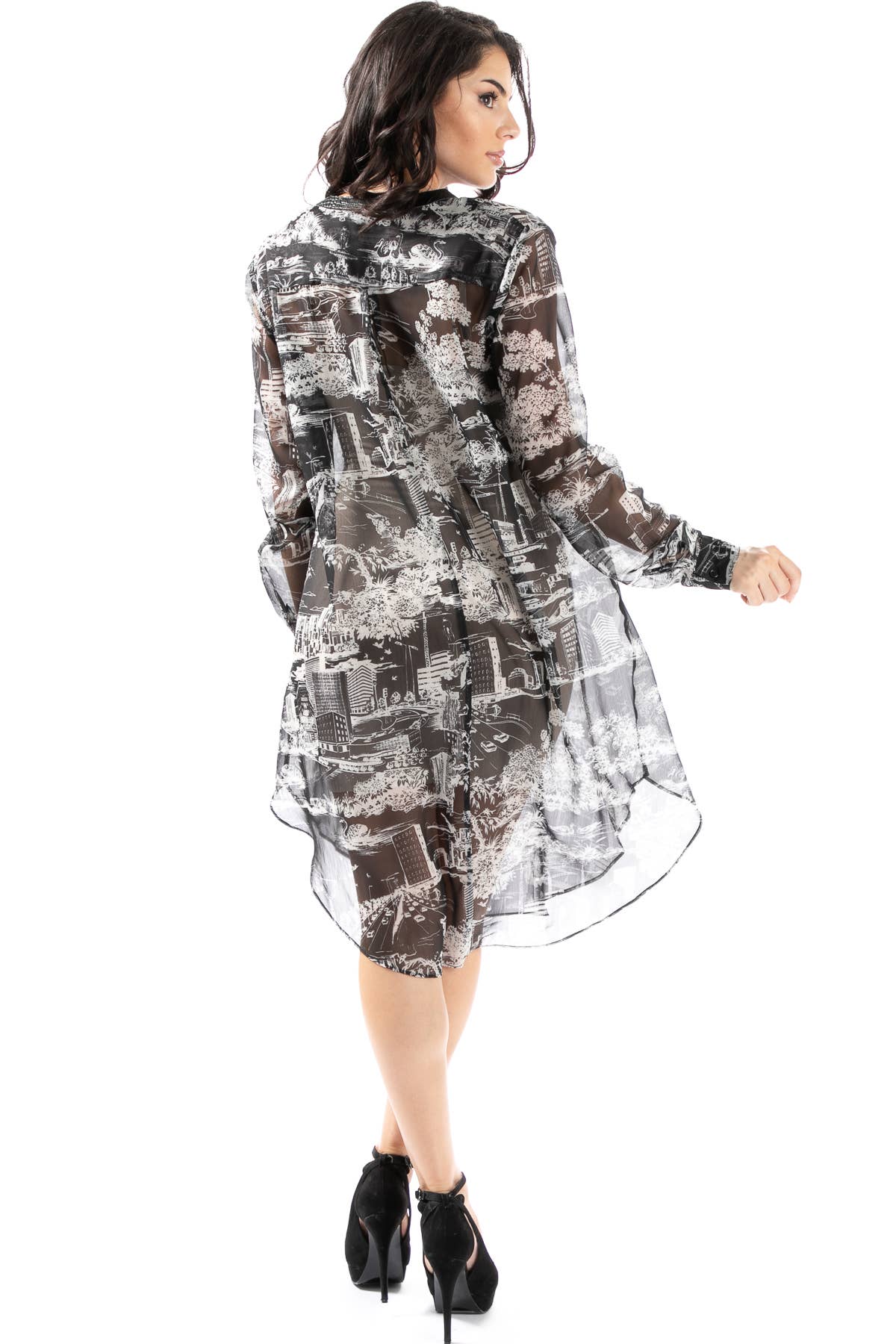 TOV – Engroshandel Tunika - Dame – [OP4162] Faux læder Trim Trykt Sheer Tunika9