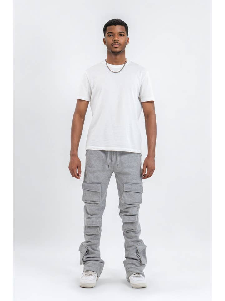 Stylo - Wholesale Athletic Sweatpants/Joggers - Men's - Gray 6 Pocket Stacked Flare Sweats
