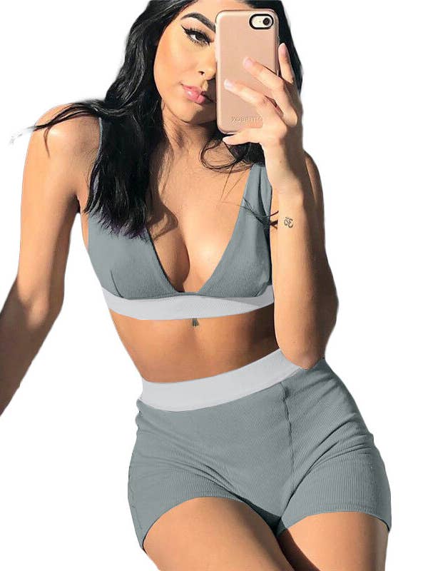 MB FASHION Ribbed Bralette and Biker Shorts Set 2421T for wholesale by MB Fashion Wholesale