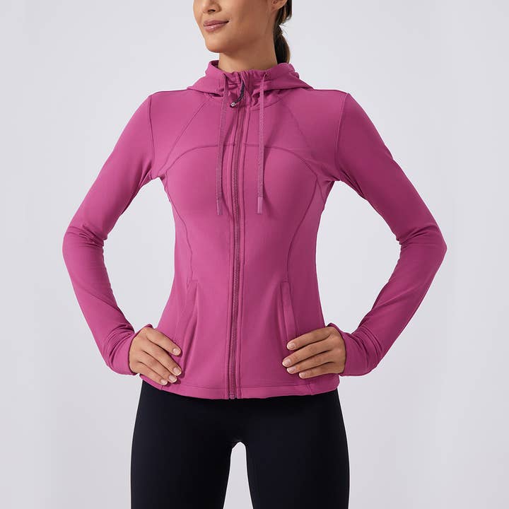 Women Full Zipper Drawstring Hat Side Pocket Sport Jacket for wholesale by Sodalemon