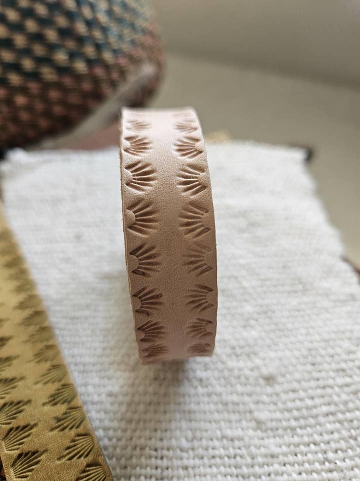 Hand Stamped Veg Tan Leather Adjustable Cuff Bracelet for wholesale by Native Leather Co