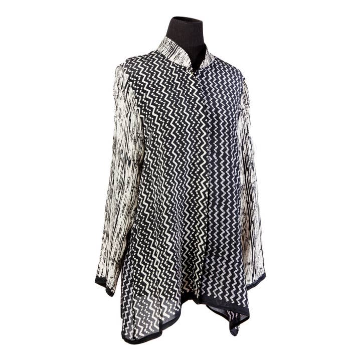 Long Shirt - Zwart Ivoorgrijs voor wholesale door Harshita's Designs