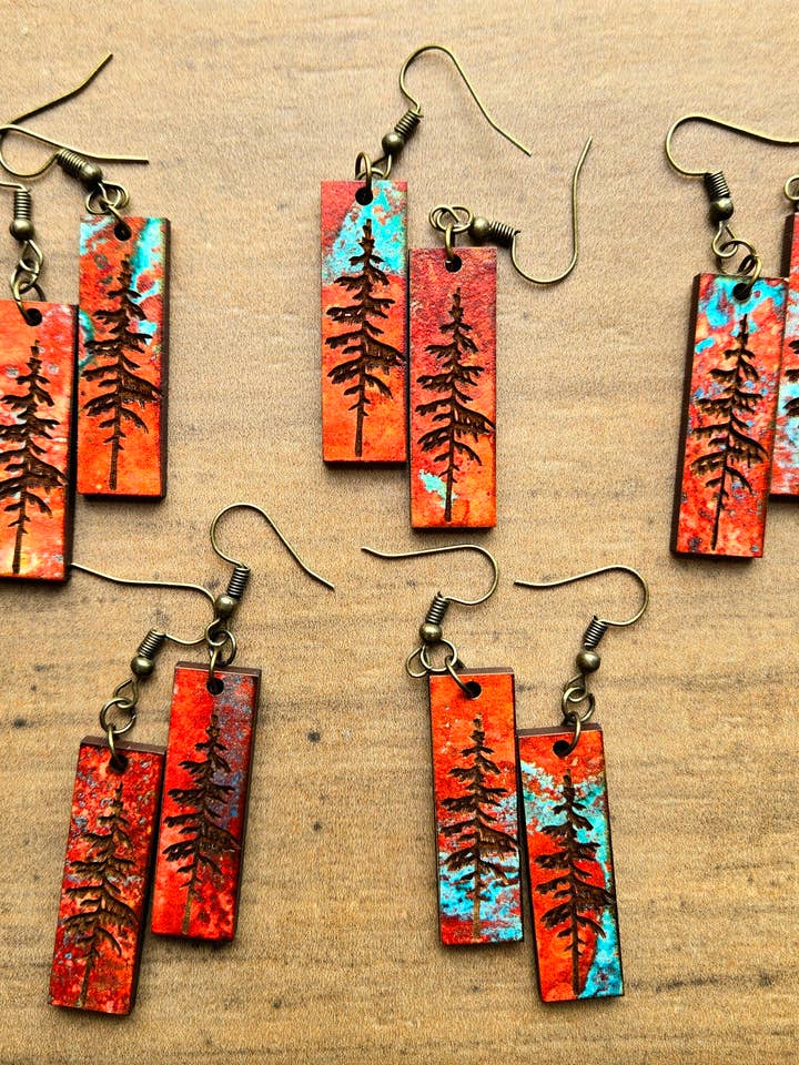 Copper Skies Pine Tree Earrings for wholesale by Mabel's Way