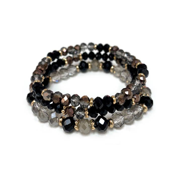 StarryNYC - Wholesale Beaded Bracelet - 3 Row Crystal Glass Beaded Stretch Bracelet7