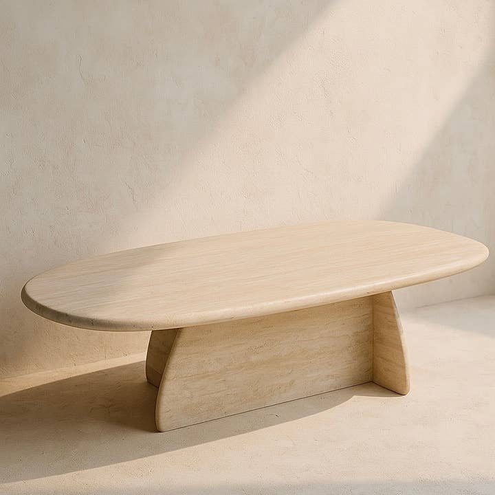 Belaré Home - Wholesale Coffee Table - Toscana Italian Travertine Coffee Table - Hand-Carved Stone Pedestal Base1