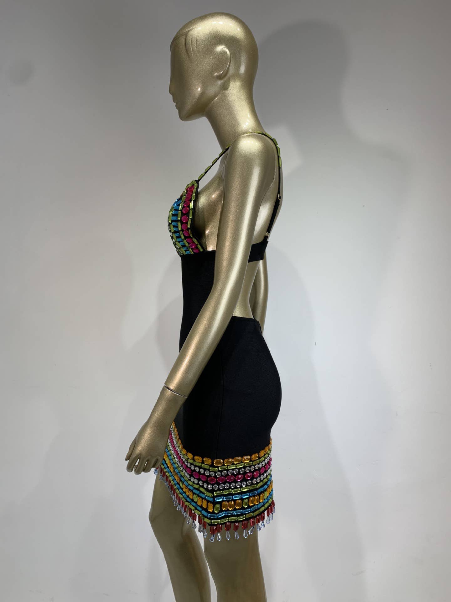 Sort DR0209 Glitzy Rhinestone Sling V-hals hoftekørt for engroshandel på Faire8