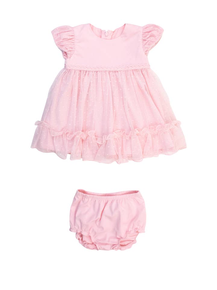 Rosa Vestito in Tulle Rosa Puntinato per Bambine & Set RuffleButt in vendita all'ingrosso su Faire