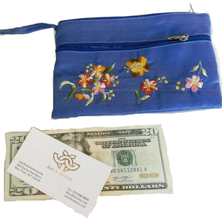 Embroidered Purse/ Wallet from Vietnam. Blue for wholesale by Jane A Gordon: Jewelry Art Gifts Inspiration