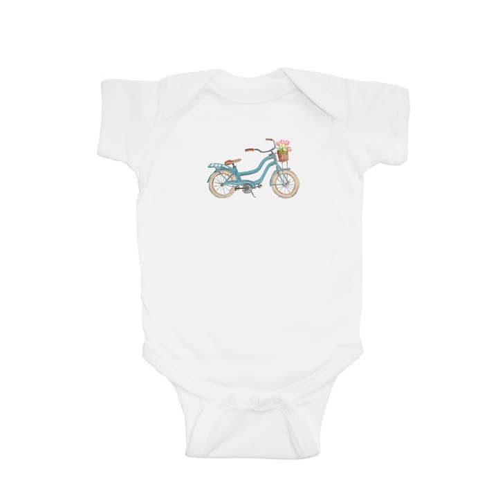 vélo de plage bleu clair avec tulipes pour bébé à manches courtes pour la vente par Tina Labadini Designs