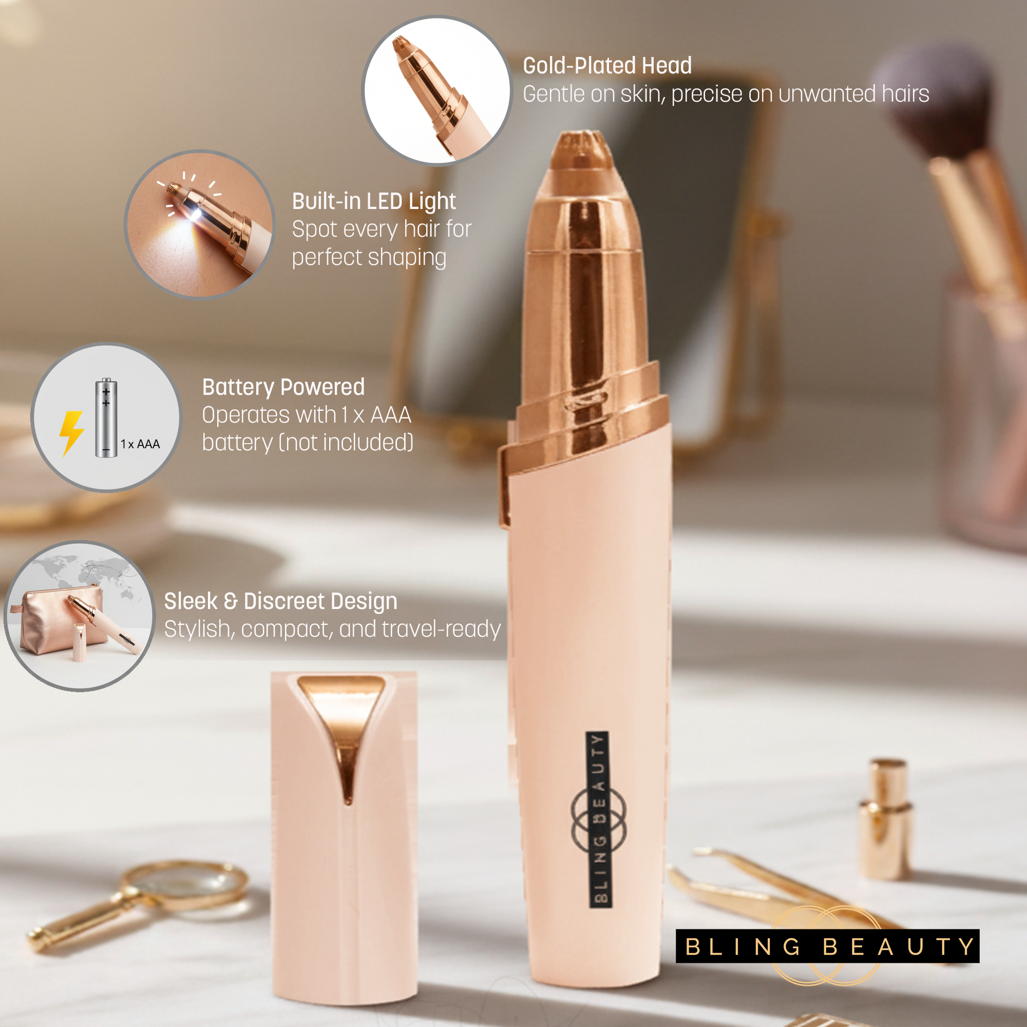 Bling Beauty - Venta al por mayor Maquinilla para cejas - Recortadora de Cejas Eléctrica Bling Beauty - Afeitadora de Vello Fino4