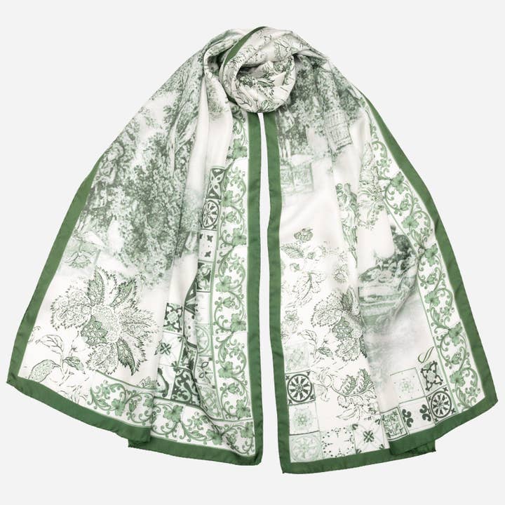 Elizabetta Made in Italy USA - Wholesale Scarf - Women's - Toile - Long Silk Scarf - Green