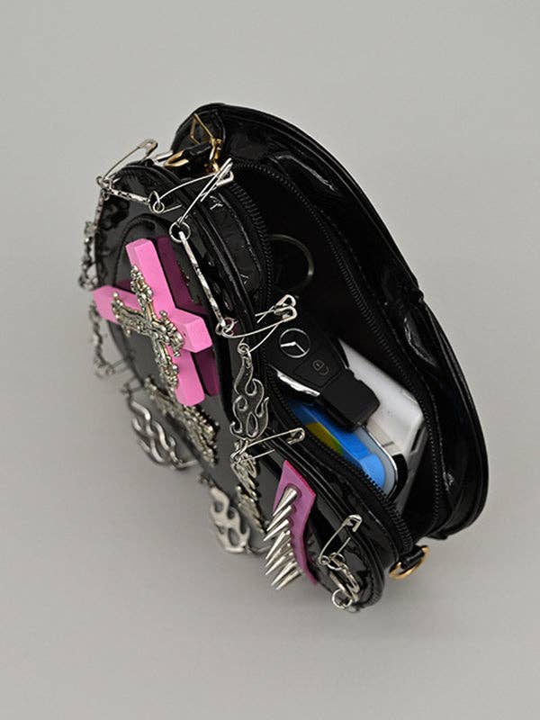 BLACK Stylish Selection Cool Heart Shape Chains Rivet Bags Accessories for wholesale on Faire3