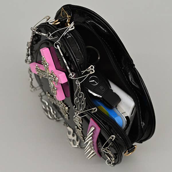 BLACK Stylish Selection Cool Heart Shape Chains Rivet Bags Accessories for wholesale on Faire3