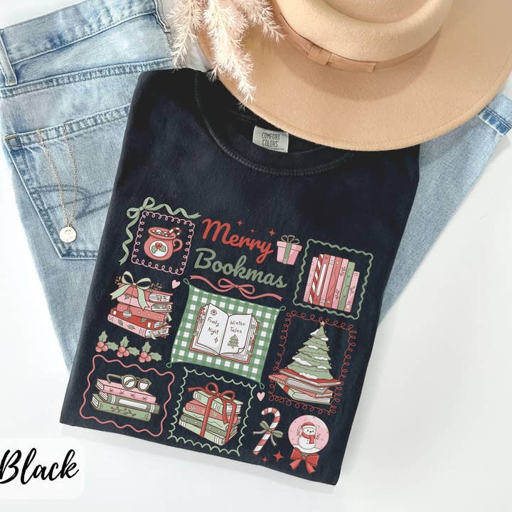 T-shirt de Noël Livre, Pull de Noël Confortable aux Couleurs Livresques pour la vente par Glaime