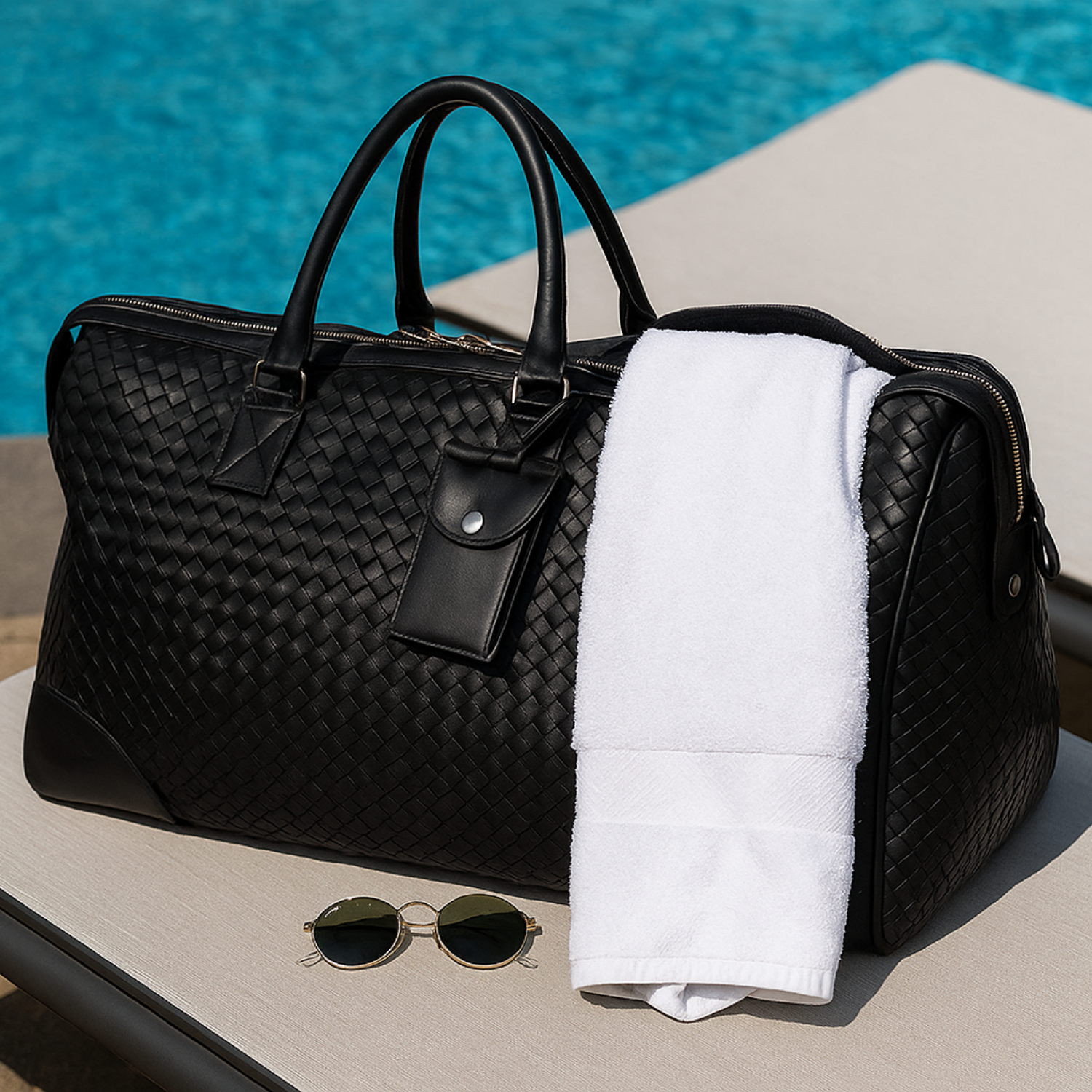 Hides - Wholesale Weekender Bag - Women's - Woven Leather Duffle - Black with Detachable Shoulder Strap19