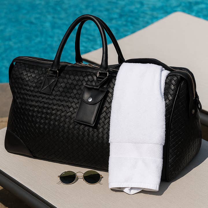 Hides - Wholesale Weekender Bag - Women's - Woven Leather Duffle - Black with Detachable Shoulder Strap19