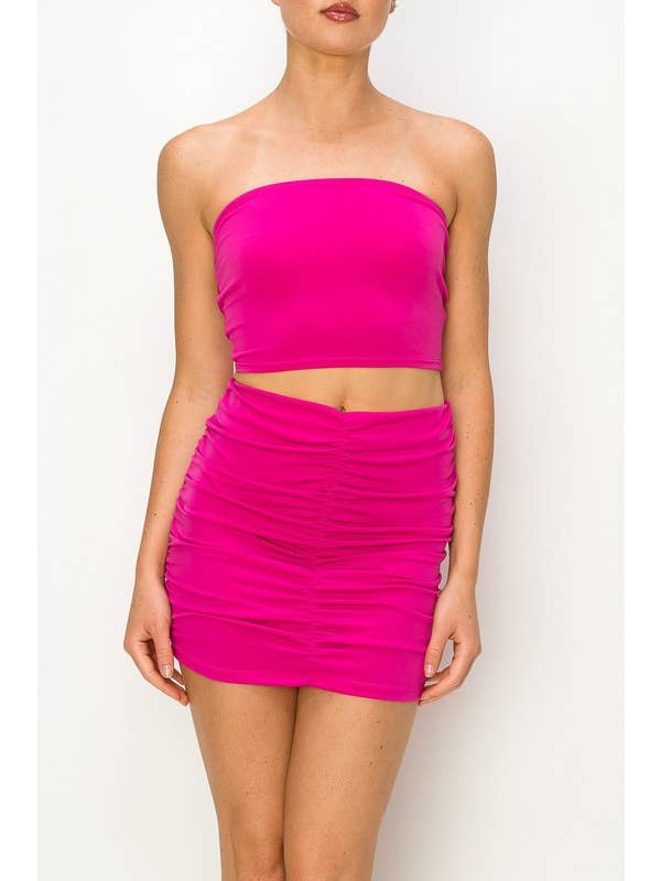 SEXY STAR DESIGN INC - Wholesale Top & Skirt Set - Women's - Plus Set Skirt Tube Cropped Top Match Color Solid10