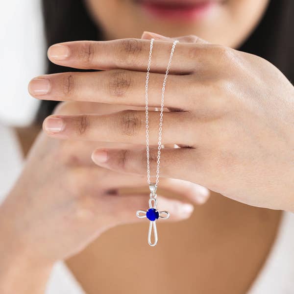 Bottled Up Designs - Wholesale Pendant/Charm Necklace - Recycled Glass At The Cross Sterling Silver Cross Necklace
