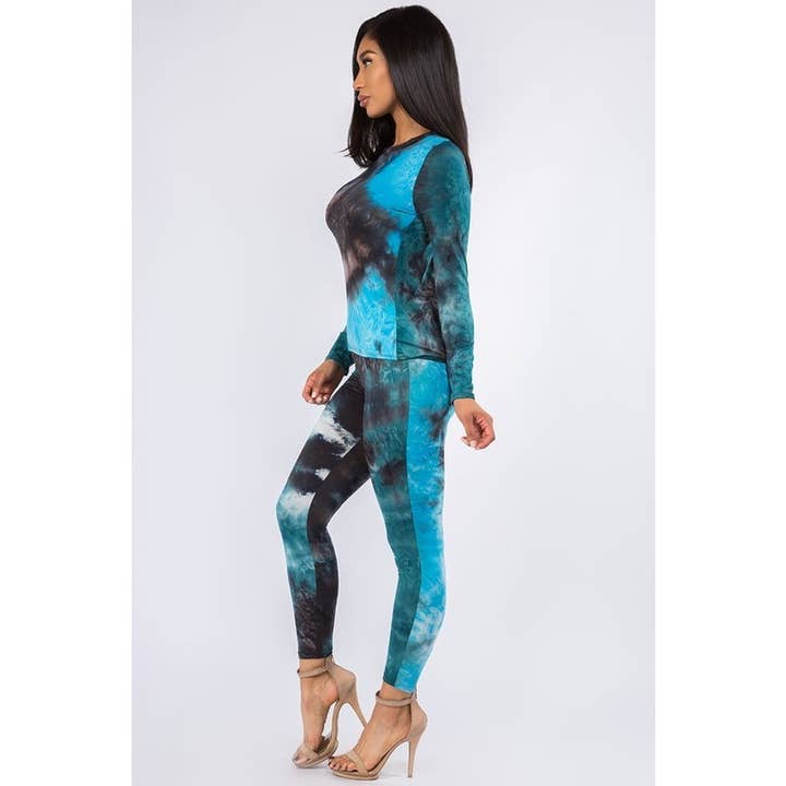 BLACK TURQUOISE Tie Dye Loungewear Set for wholesale on Faire