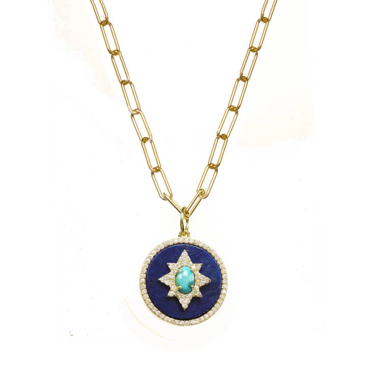 Collier à pendentif en lapis bleu et turquoise pour la vente par Rachel Reinhardt