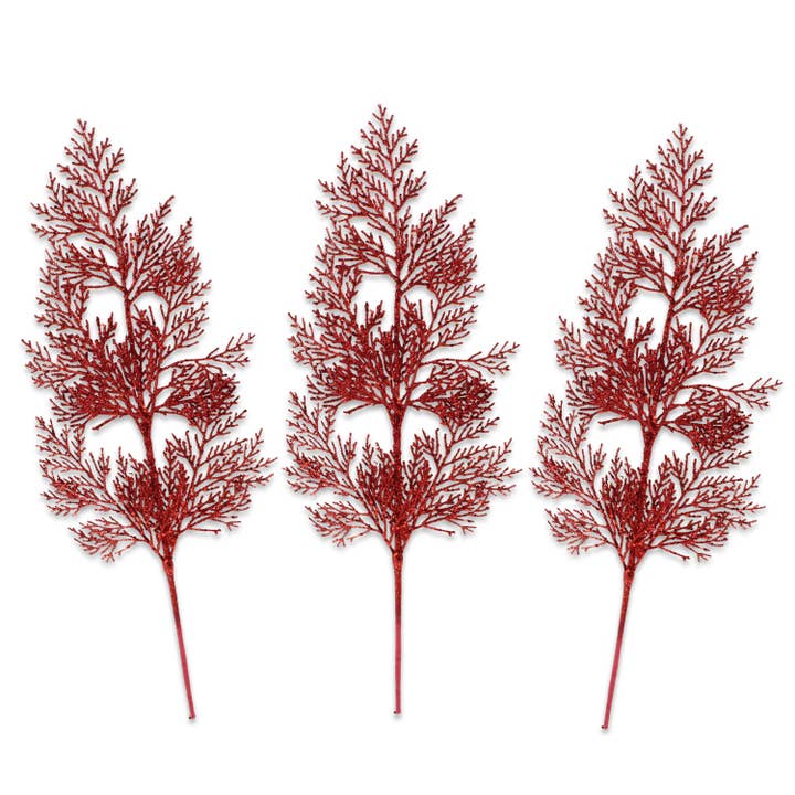 3 Pack of Red Glitter Branch Picks for wholesale by Winterland Inc.