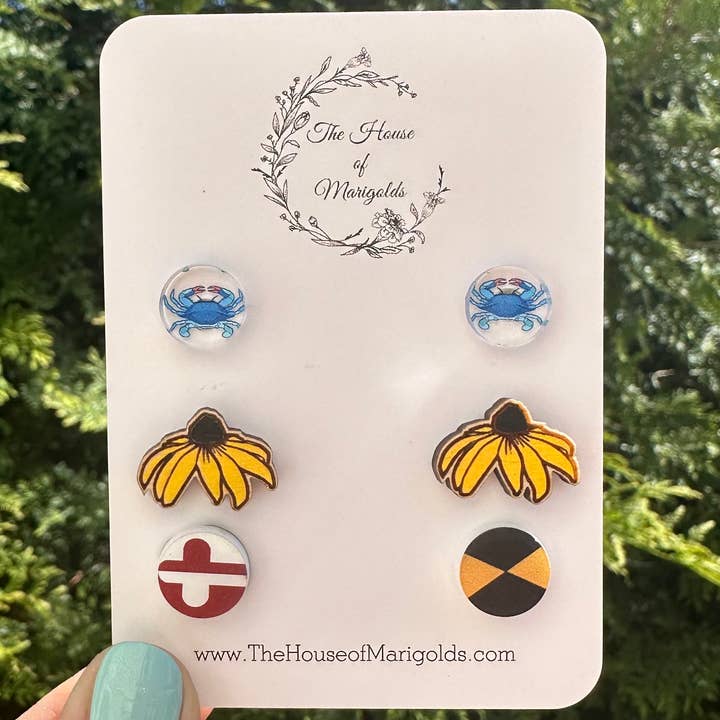 The House of Marigolds - Wholesale Jewelry Set - Maryland Earrings 6 Pack, Maryland Flag, Maryland Pride