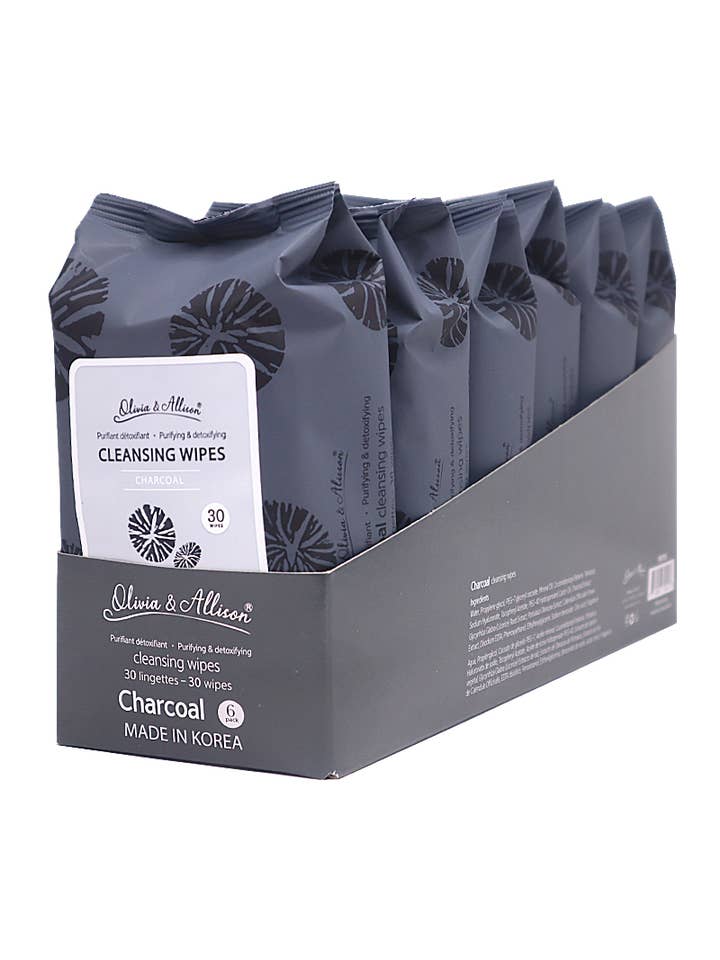SHE MIT005 Charcoal Cleansing Wipes - 6pc for wholesale by PINEAPPLE Beauty