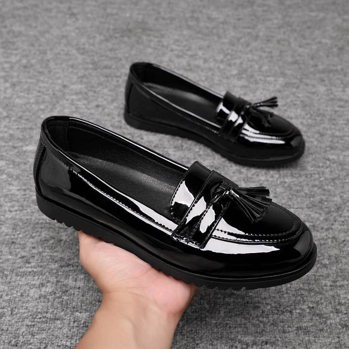 2206 Women Black loafer- slide in shinny shoes for girls for wholesale by Top Staka