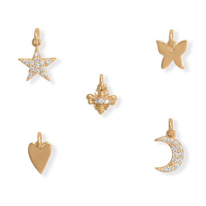 Charm-Set mit Herz, Schmetterling, Biene, Mond und Stern für den Großhandel von Silver Stars Collection