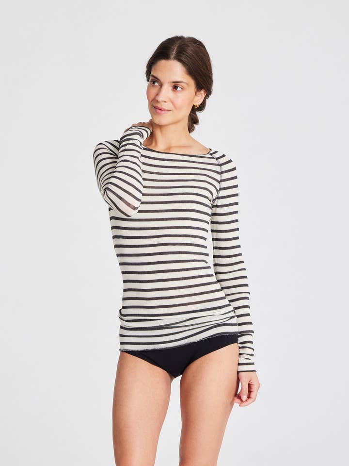 Top de Lana Amalie Sailor - Ecru / Raya Marinera Grafito para venta al por mayor de gai-lisva