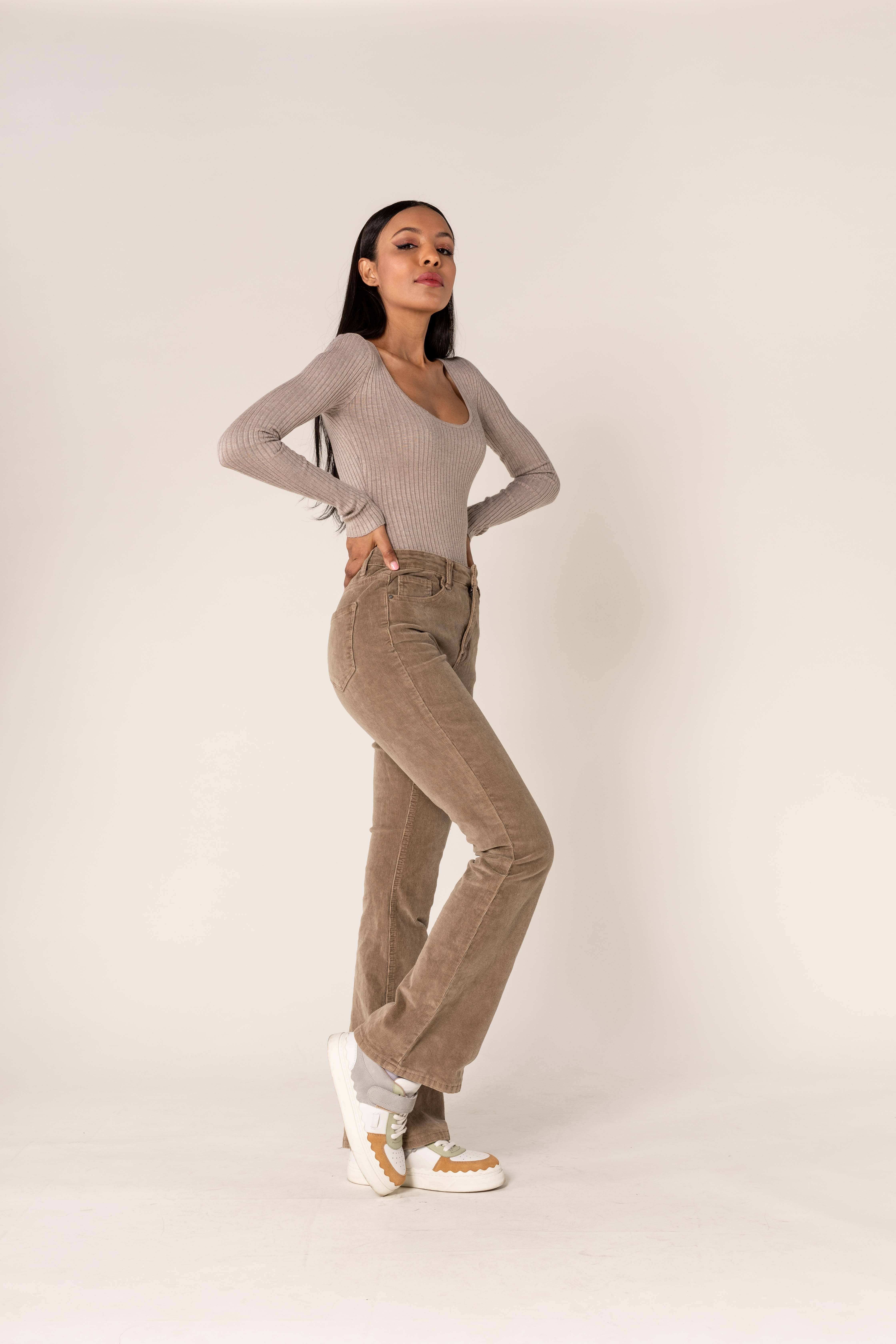 Nina Carter - Wholesale Pants - Women's - Bootcut High Waist Corduroy Back to School J2215